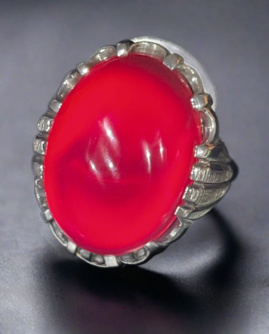 Dark Cherry Red Agate Ring