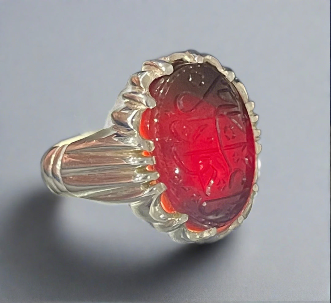 Engraved Cherry Red Yemeni Agate