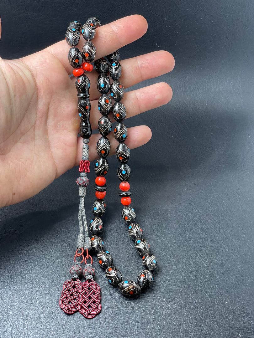 Black coral Prayer Beads يسر بحري