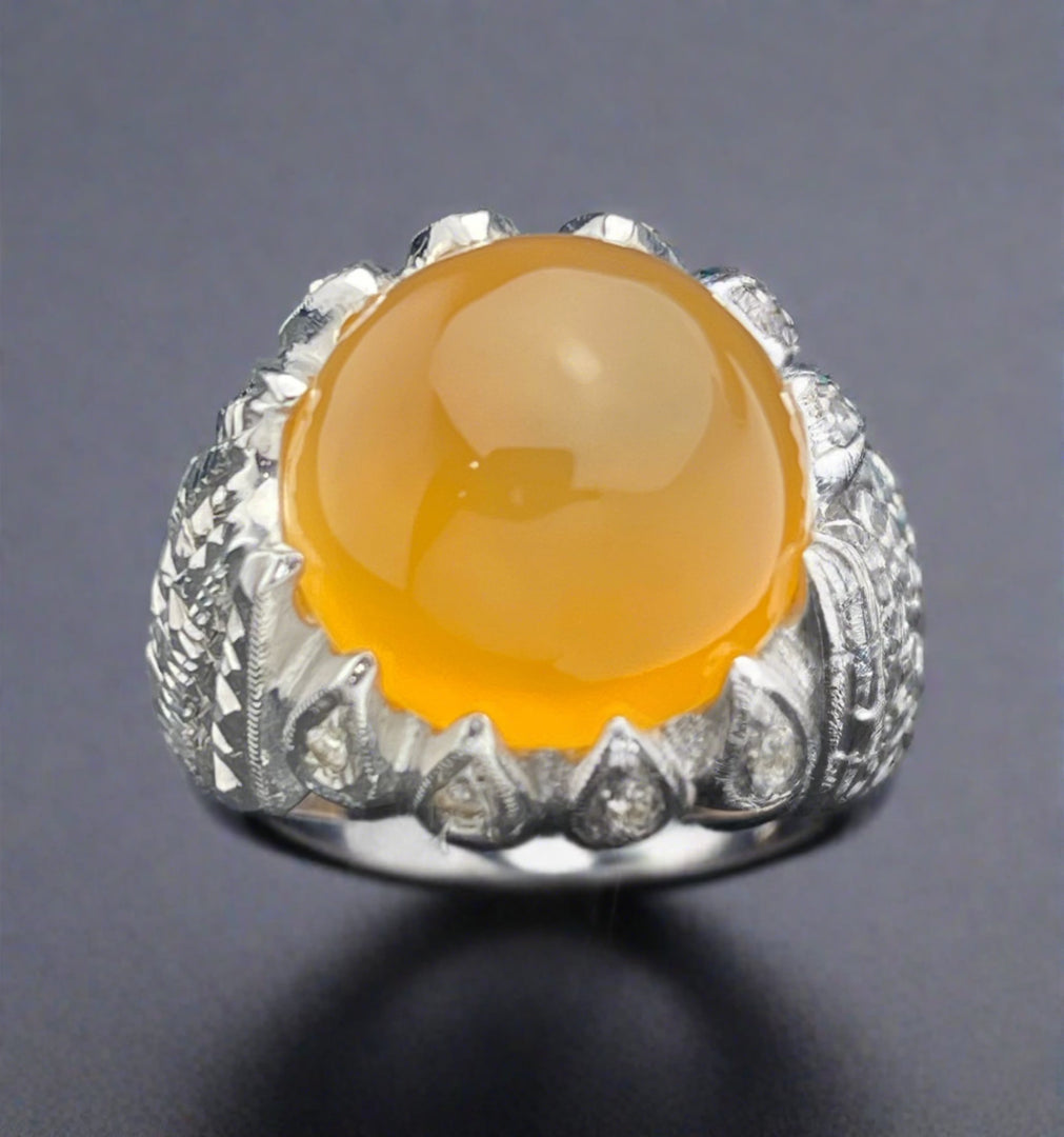 Yemeni Agate with diamonds Ring