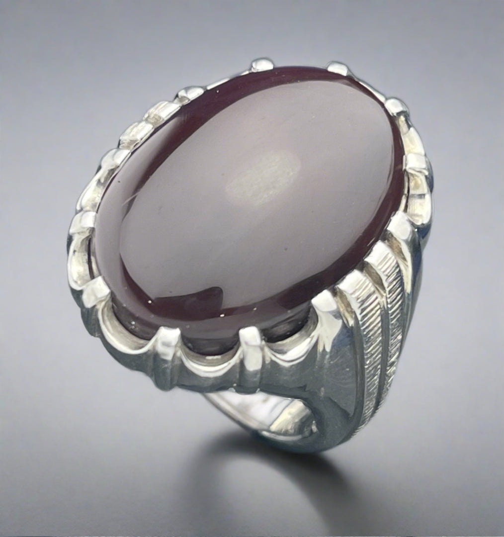 Dark Cherry Red Agate Ring