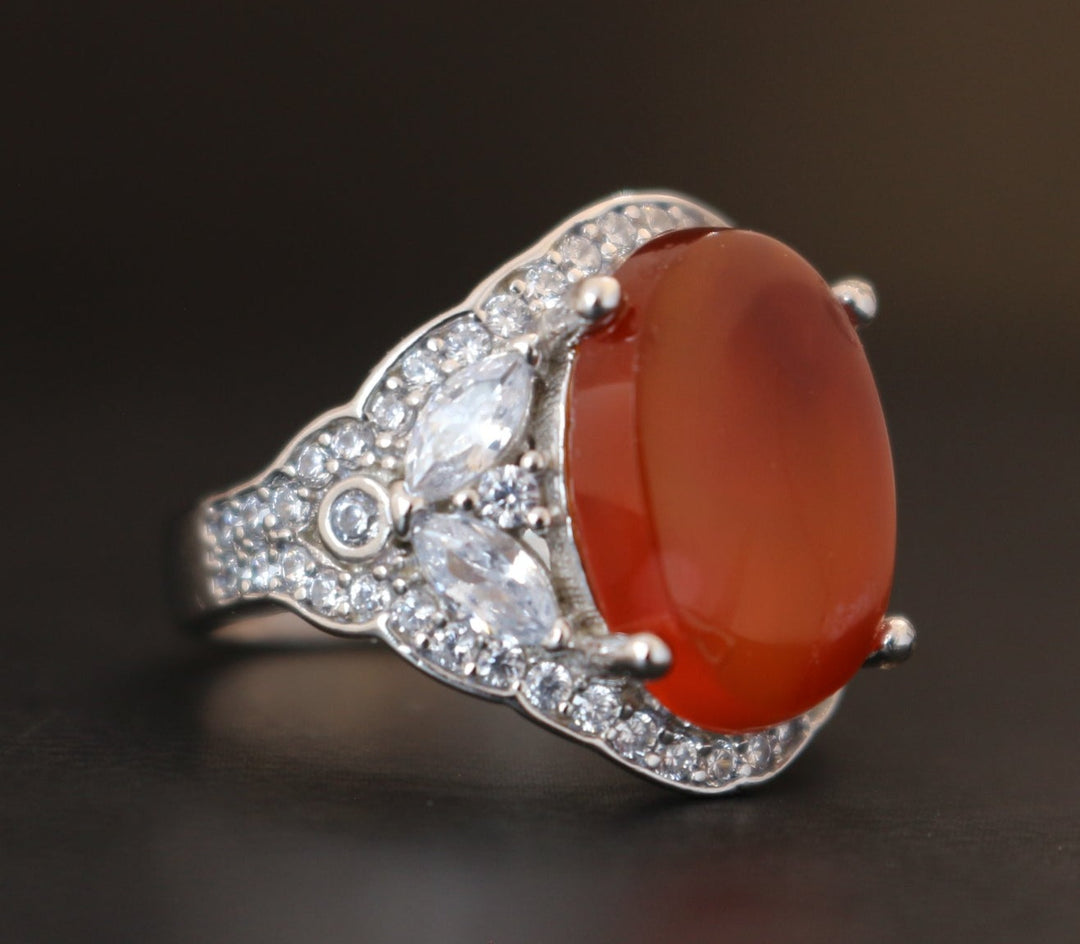 Women's Orange Yemeni Agate Ring