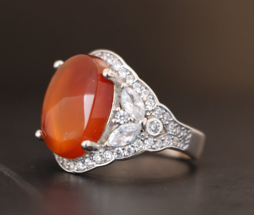Women's Orange Yemeni Agate Ring