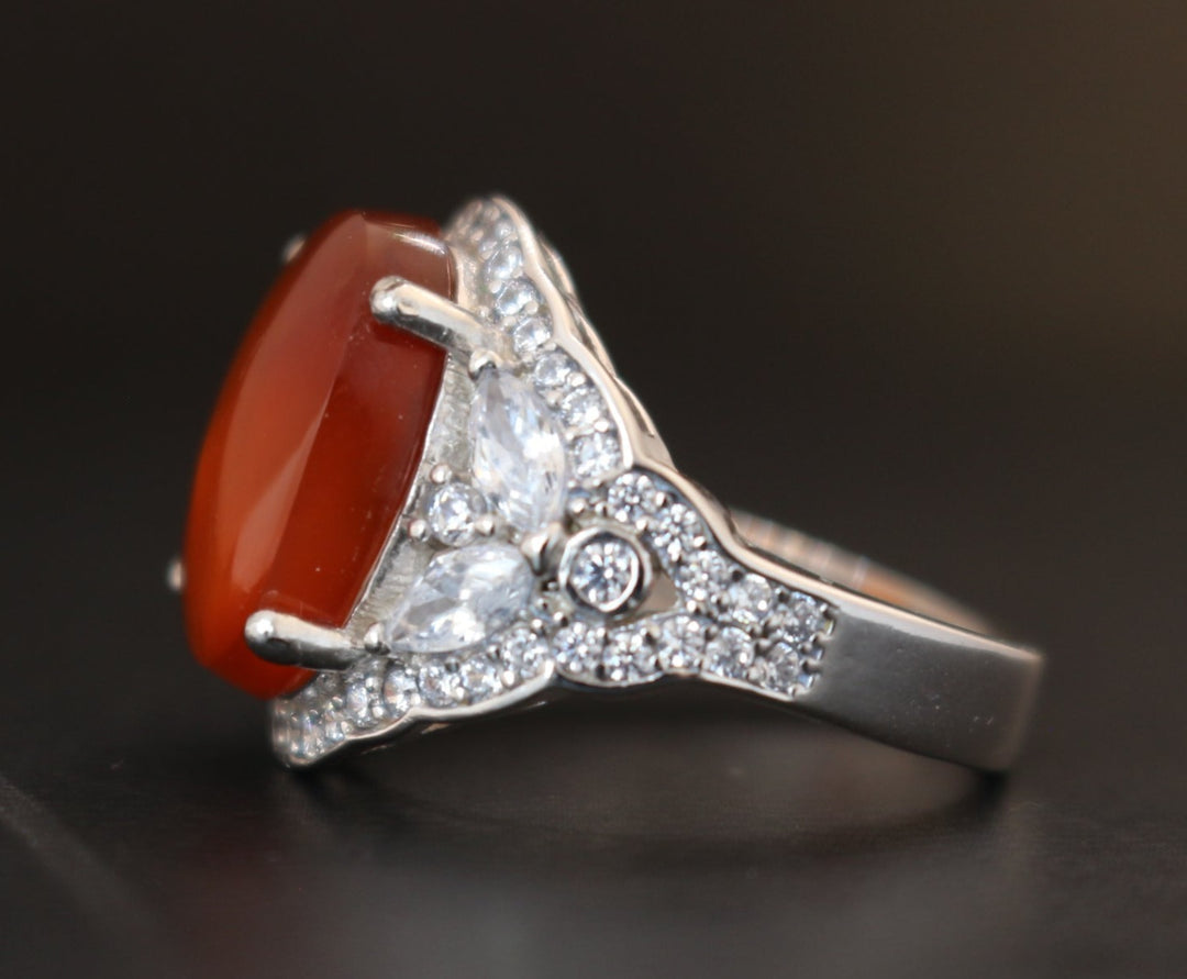 Women's Orange Yemeni Agate Ring