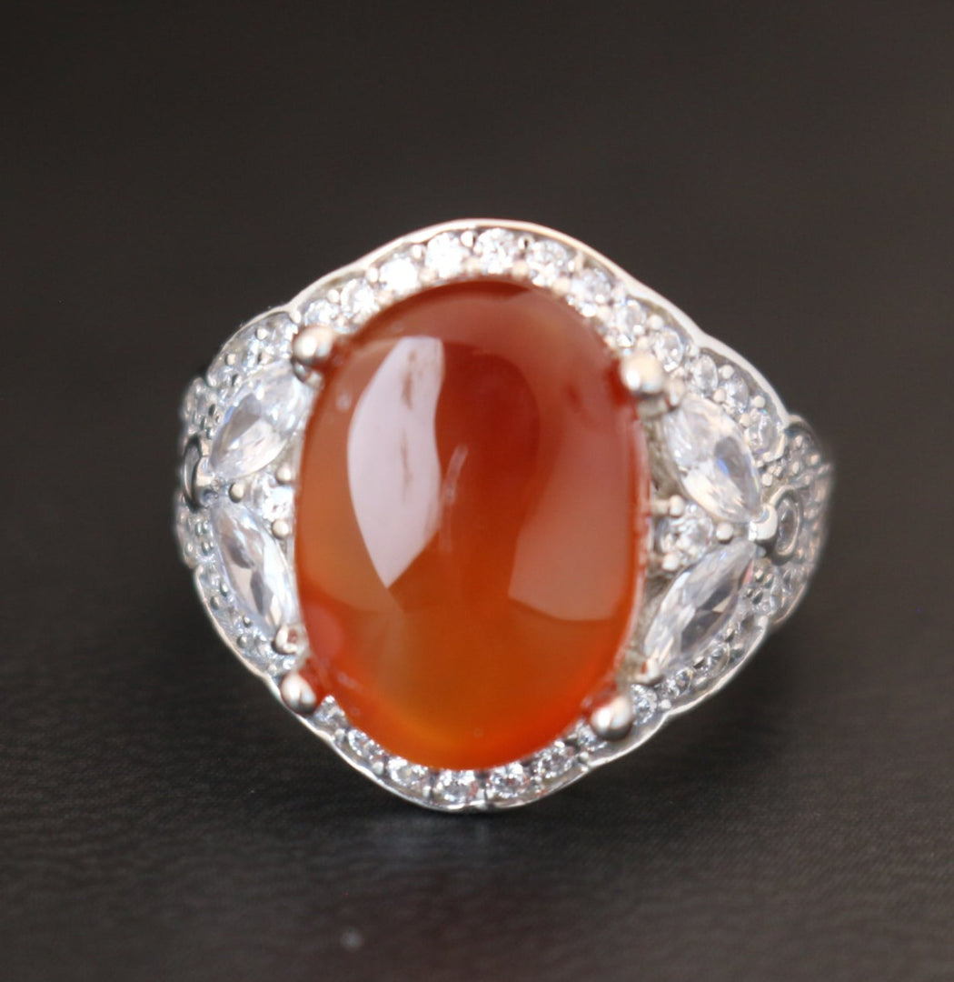 Women's Orange Yemeni Agate Ring