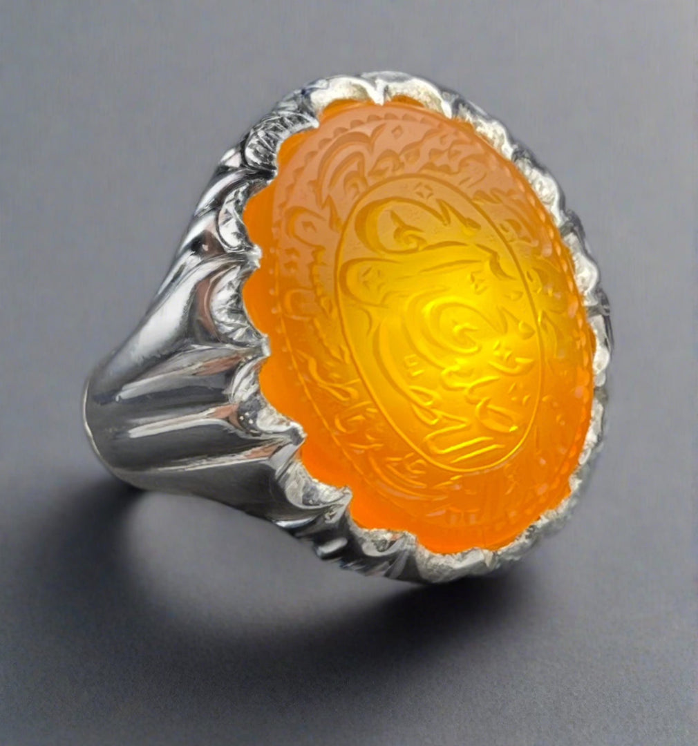 Engraved Yemeni Agate Ring