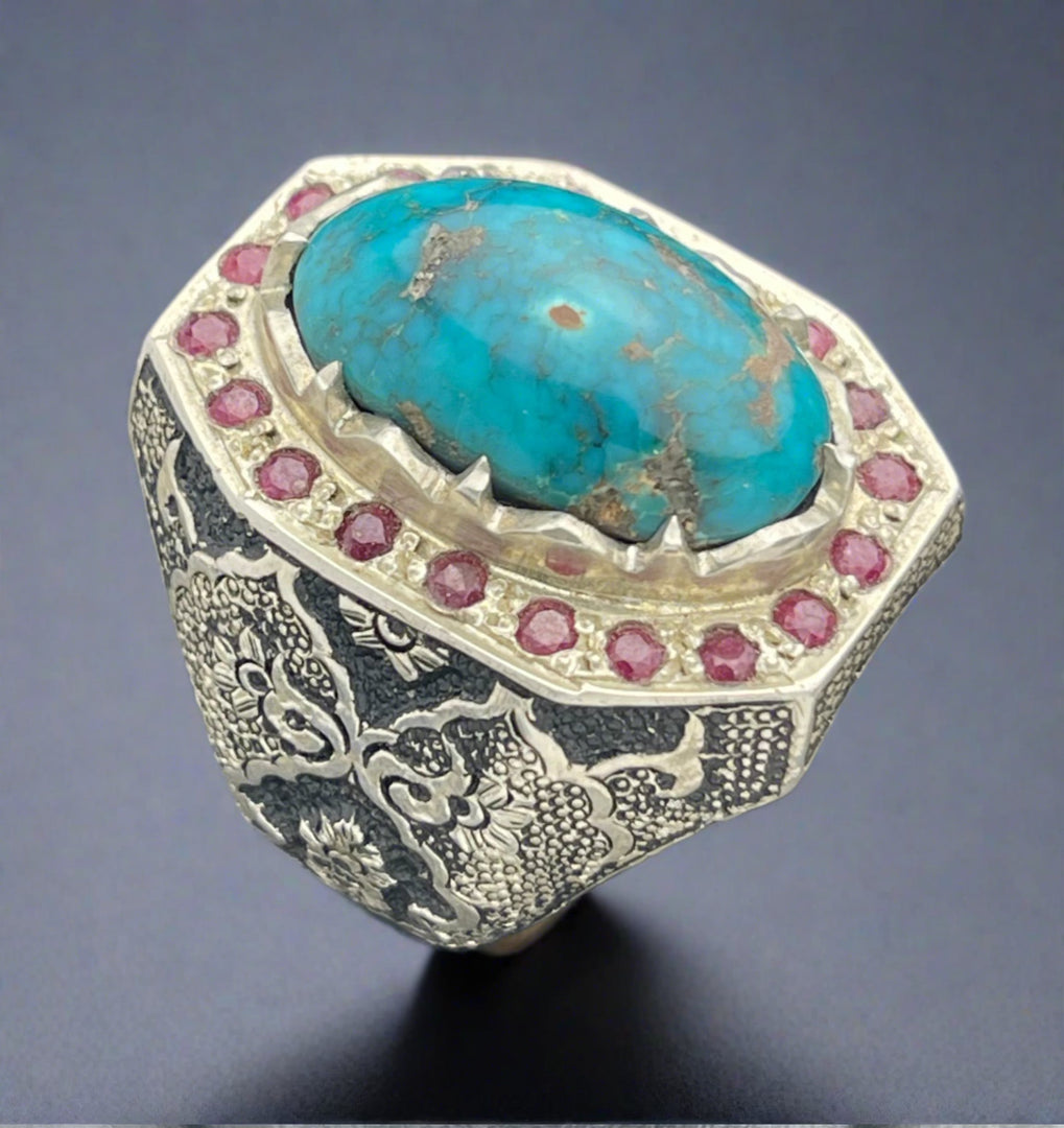 Neyshabur Turquoise and Rubies Ring