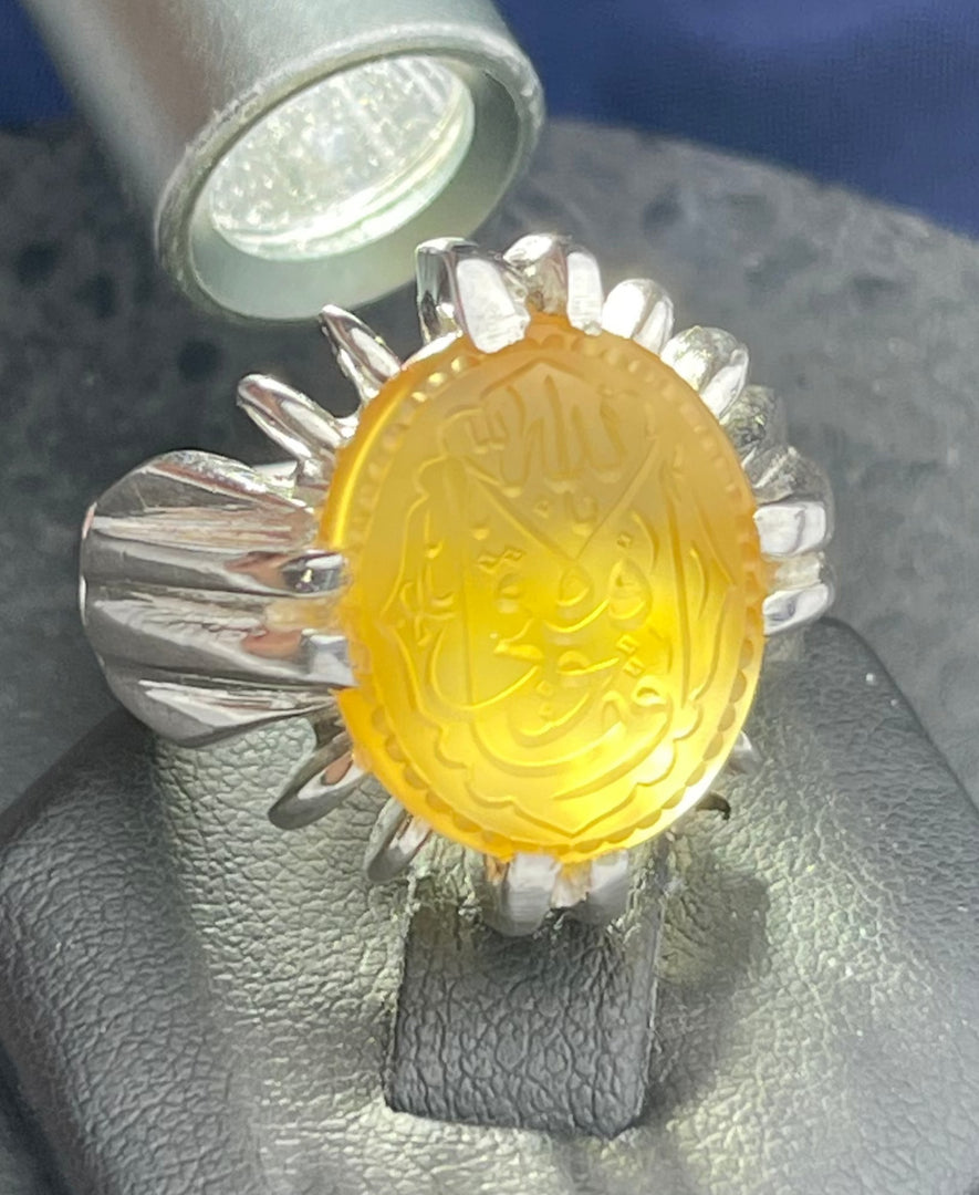 Engraved yellow Yemeni Aqeeq