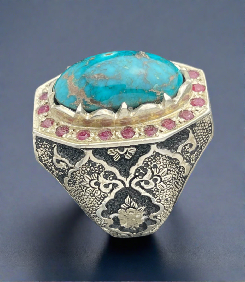 Neyshabur Turquoise and Rubies Ring
