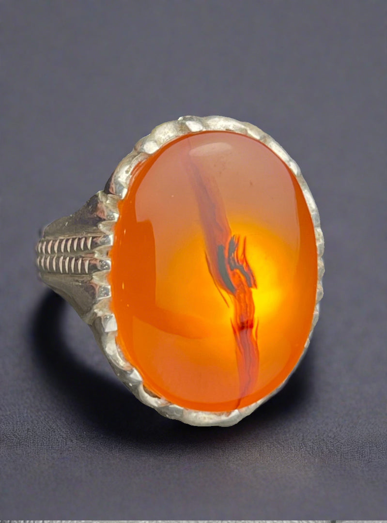 Orange Yemeni Agate Ring