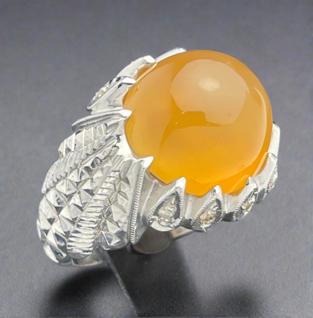Yemeni Agate with diamonds Ring