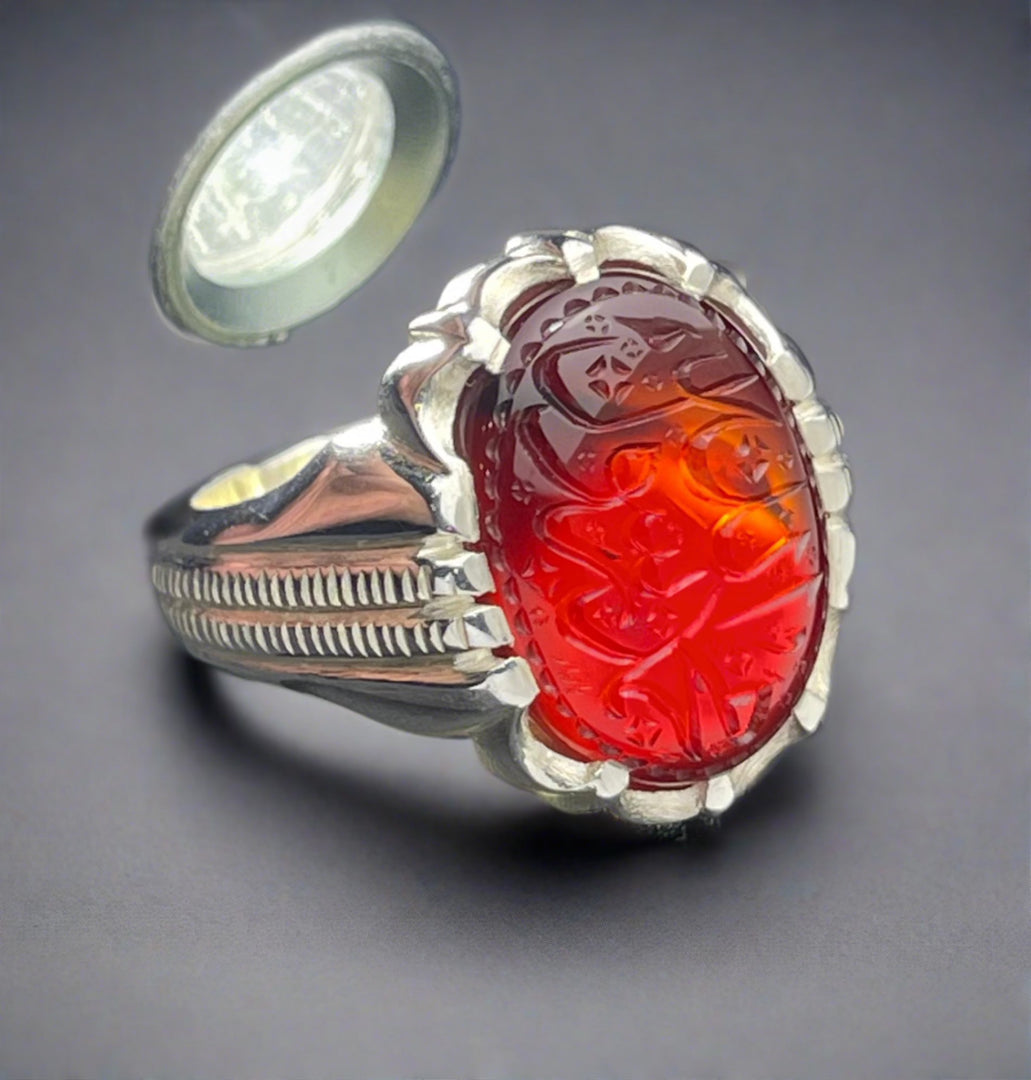 Engraved Cherry Red Yemeni Agate