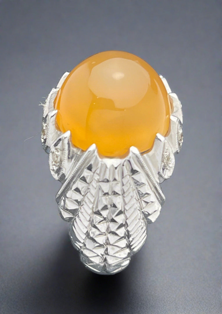 Yemeni Agate with diamonds Ring