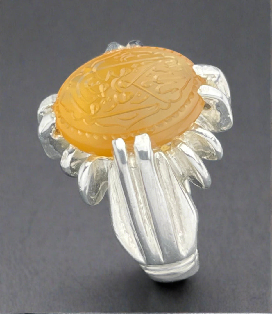 Engraved yellow Yemeni Aqeeq