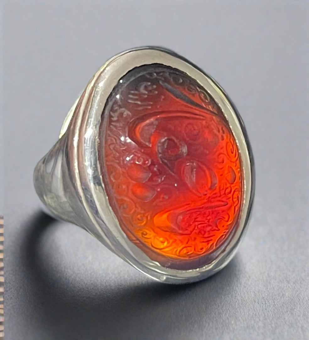 Engraved Black Yemeni Agate Ring
