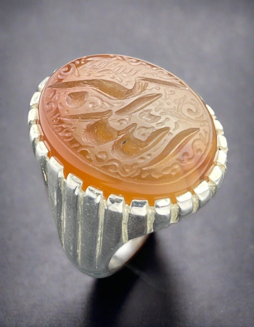 Engraved Yemeni Agate Ring