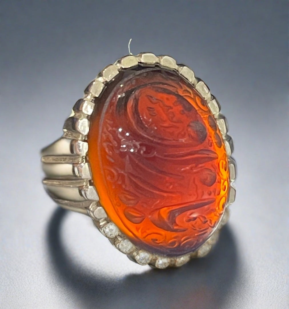 Engraved Black Yemeni Agate Ring