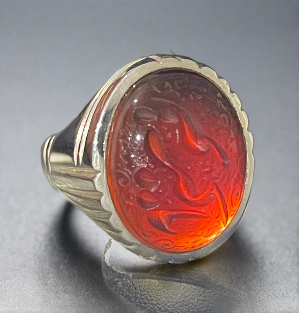 Engraved Black Yemeni Agate Ring